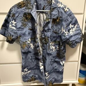 Blue Tropical Print Men's Shirt